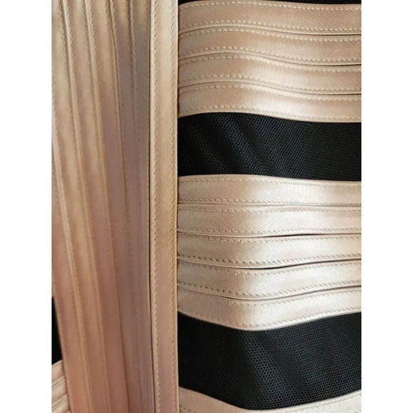 BCBGMAXAZRIA Champagne Black Striped Cocktail Mini Dress Size 6 - Picture 7 of 9